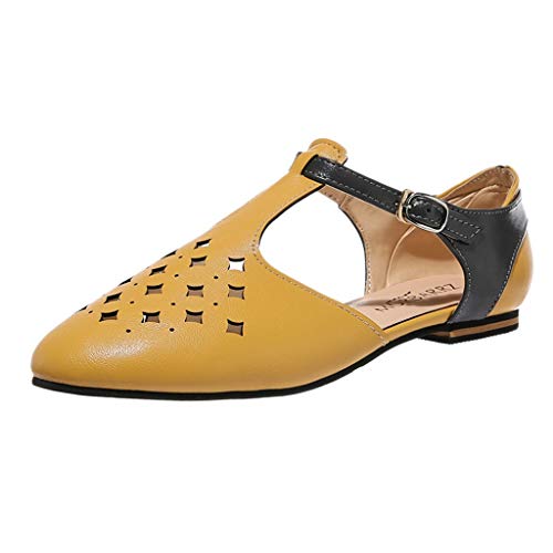 AIni Zapatos Puntiagudos De Las Mujeres Sandalias De Verano De TacóN Bajo Sandalias De Viento Romanas Sandalias Caladas Zapatos Planos Retro Mujer Sandalias Planas Verano Tobillo Correa Hebilla,35-43