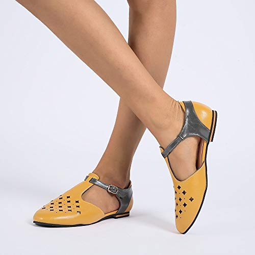 AIni Zapatos Puntiagudos De Las Mujeres Sandalias De Verano De TacóN Bajo Sandalias De Viento Romanas Sandalias Caladas Zapatos Planos Retro Mujer Sandalias Planas Verano Tobillo Correa Hebilla,35-43