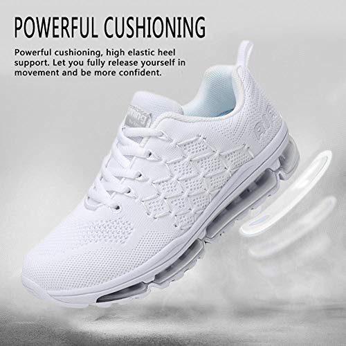 Air Zapatillas de Running para Hombre Mujer Zapatos para Correr y Asfalto Aire Libre y Deportes Calzado 1643 Unisexo White 40