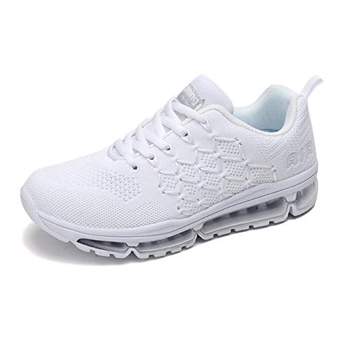 Air Zapatillas de Running para Hombre Mujer Zapatos para Correr y Asfalto Aire Libre y Deportes Calzado 1643 Unisexo White 40