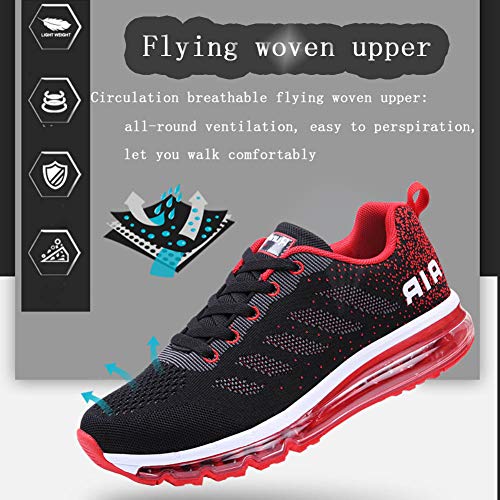 Air Zapatillas de Running para Hombre Mujer Zapatos para Correr y Asfalto Aire Libre y Deportes Calzado Unisexo Black Red 40