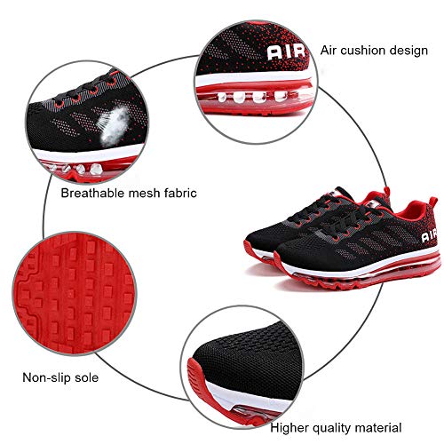 Air Zapatillas de Running para Hombre Mujer Zapatos para Correr y Asfalto Aire Libre y Deportes Calzado Unisexo Black Red 45