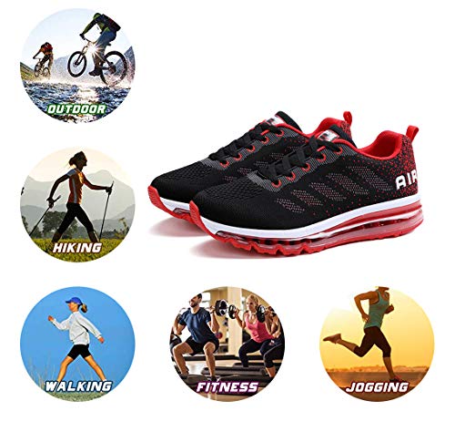 Air Zapatillas de Running para Hombre Mujer Zapatos para Correr y Asfalto Aire Libre y Deportes Calzado Unisexo Black Red 45
