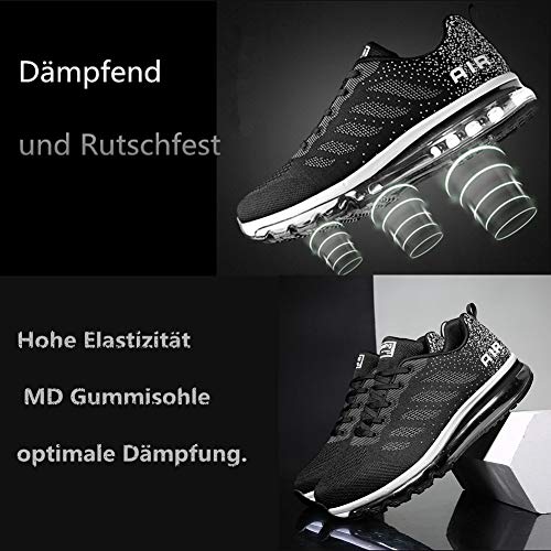 Air Zapatillas de Running para Hombre Mujer Zapatos para Correr y Asfalto Aire Libre y Deportes Calzado Unisexo Black White 42