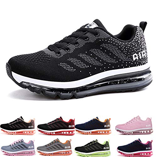 Air Zapatillas de Running para Hombre Mujer Zapatos para Correr y Asfalto Aire Libre y Deportes Calzado Unisexo Black White 42