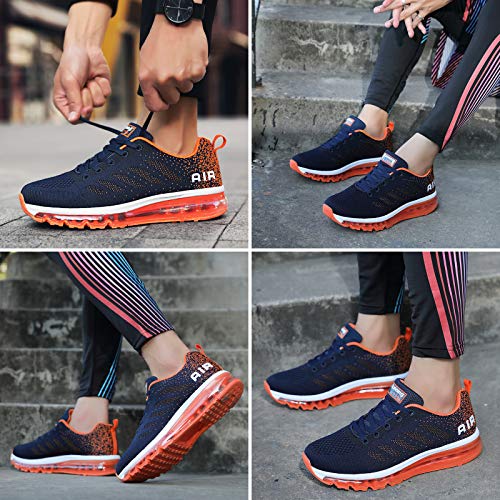 Air Zapatillas de Running para Hombre Mujer Zapatos para Correr y Asfalto Aire Libre y Deportes Calzado Unisexo Blue Orange 44