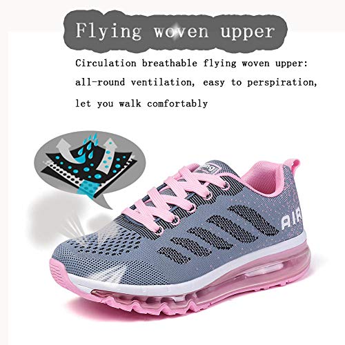 Air Zapatillas de Running para Hombre Mujer Zapatos para Correr y Asfalto Aire Libre y Deportes Calzado Unisexo Gray Pink 36