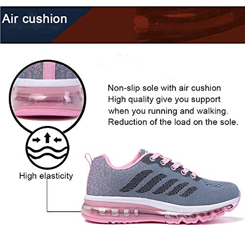 Air Zapatillas de Running para Hombre Mujer Zapatos para Correr y Asfalto Aire Libre y Deportes Calzado Unisexo Gray Pink 36