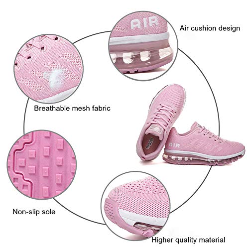 Air Zapatillas de Running para Hombre Mujer Zapatos para Correr y Asfalto Aire Libre y Deportes Calzado Unisexo Pink 36