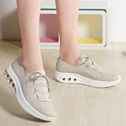 Aitaobao Mujer Cuero Mesh Adelgazar Zapatos Deporte Cuña Sneakers Caminar Fitness Transpirable Casual Sneaker