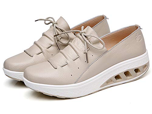 Aitaobao Mujer Cuero Mesh Adelgazar Zapatos Deporte Cuña Sneakers Caminar Fitness Transpirable Casual Sneaker