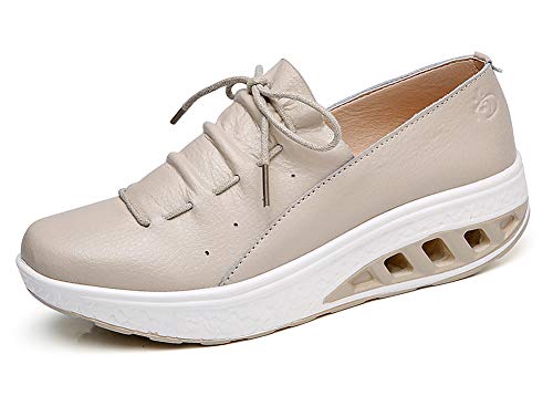 Aitaobao Mujer Cuero Mesh Adelgazar Zapatos Deporte Cuña Sneakers Caminar Fitness Transpirable Casual Sneaker