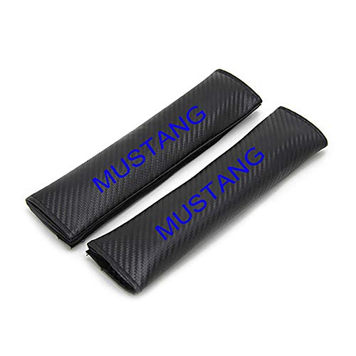 AKMEYI 2 Piezas Almohadillas para Cinturón de Seguridad de Cuero para Mustang Mustang, Fibra de Carbono Almohadillas Protectores de Coche Hombro, con Emblema