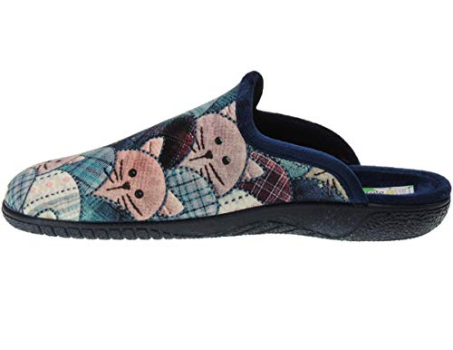 ALBEROLA A_21376 Zapatilla Chinela de IR por Casa para Mujer | Gatos Aterciopelada Llana Azul Talla 39