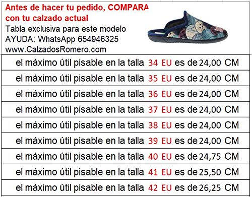 ALBEROLA A_21376 Zapatilla Chinela de IR por Casa para Mujer | Gatos Aterciopelada Llana Azul Talla 39