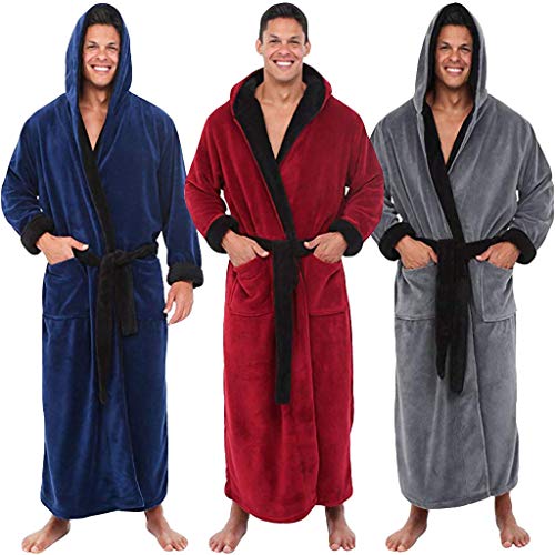 Albornoz Larga de Felpa Invierno para Hombre Tallas Grandes Liquidación Ropa para el Hogar de Manga Larga Bata de Casa de Baño Cómodo Abrigo Yvelands(Rojo,XXXXL)