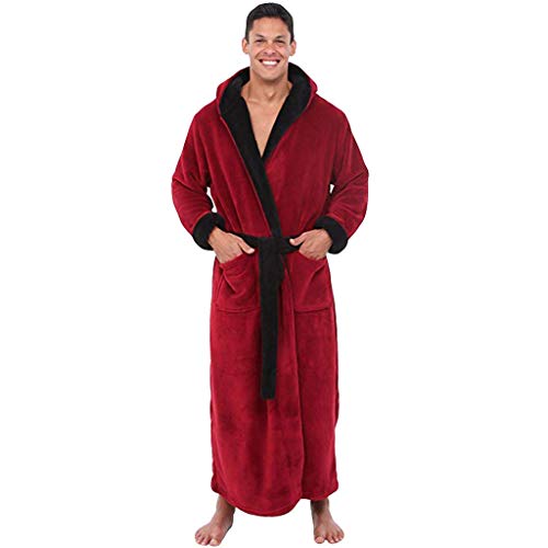 Albornoz Larga de Felpa Invierno para Hombre Tallas Grandes Liquidación Ropa para el Hogar de Manga Larga Bata de Casa de Baño Cómodo Abrigo Yvelands(Rojo,XXXXL)