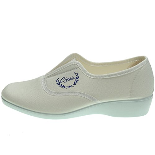 Alcalde 7000 Zapatilla Deportiva Aerobic Lona Mujer Cuña 3.8Cm Ajuste Elástico Empeine Piso Goma Antidelizante Blanco Talla 37