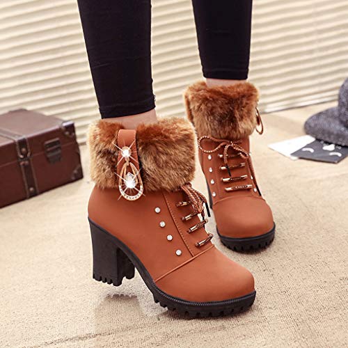 Alecony Botas de Nieve Mujer Invierno Forro Calentar Plataforma Botines Mujer Ante con Cuña Botín Corto Tacon Ancho Calzado de Trabajo Zapatos Casual Interior Al Aire Libre