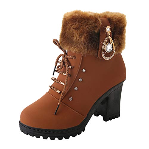 Alecony Botas de Nieve Mujer Invierno Forro Calentar Plataforma Botines Mujer Ante con Cuña Botín Corto Tacon Ancho Calzado de Trabajo Zapatos Casual Interior Al Aire Libre