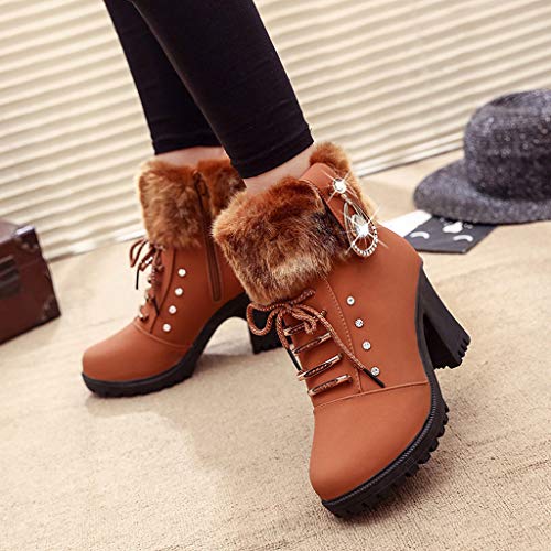 Alecony Botas de Nieve Mujer Invierno Forro Calentar Plataforma Botines Mujer Ante con Cuña Botín Corto Tacon Ancho Calzado de Trabajo Zapatos Casual Interior Al Aire Libre