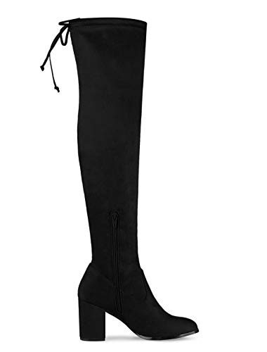 Allegra K Botas Altas hasta La Rodilla Talón Grueso Punta Redondeada para Mujer Negro 40