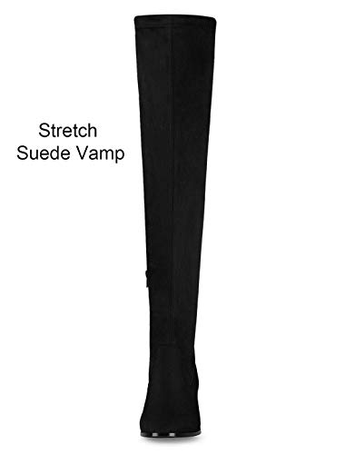 Allegra K Botas Altas hasta La Rodilla Talón Grueso Punta Redondeada para Mujer Negro 40