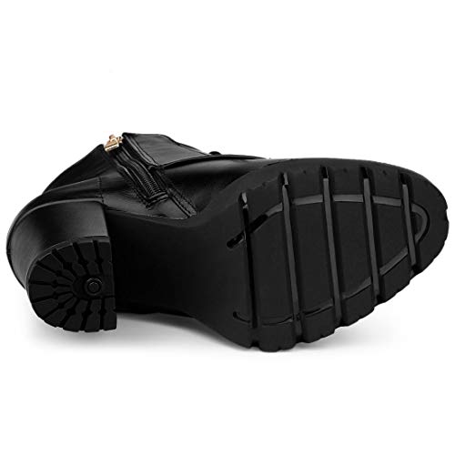 Allegra K Botas con Plataforma Cordón Arriba Tacón Grueso Punta Redonda para Mujeres - Negro/US 6, EU 36