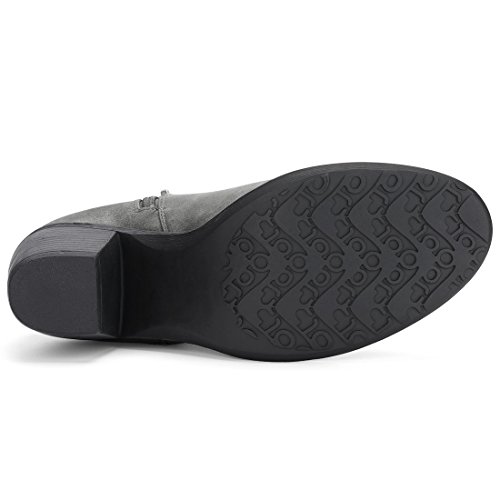 Allegra K Botines con Cremallera De Tacón Grueso Apiladas Punta Redonda para Mujeres - Gris/US 6.5, EU 37
