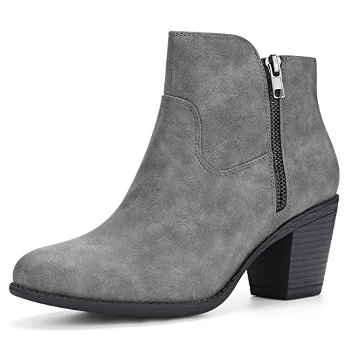 Allegra K Botines con Cremallera De Tacón Grueso Apiladas Punta Redonda para Mujeres - Gris/US 6.5, EU 37