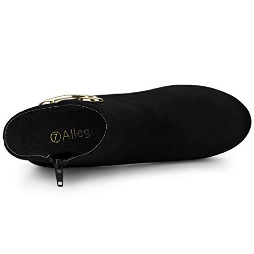 Allegra K Botines con Plataforma Tacón Grueso Alto Punta Redondeada para Mujer Negro 40