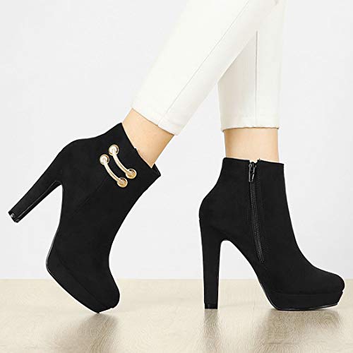 Allegra K Botines con Plataforma Tacón Grueso Alto Punta Redondeada para Mujer Negro 40