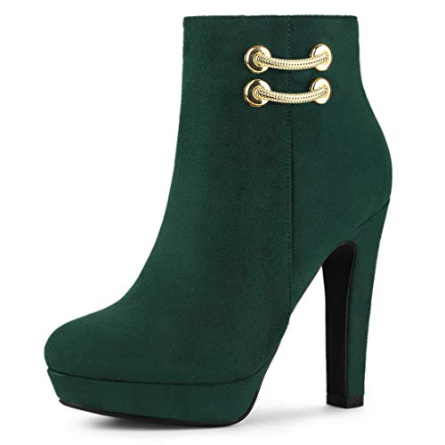Allegra K Botines con Plataforma Tacón Grueso Alto Punta Redondeada para Mujer Verde 37
