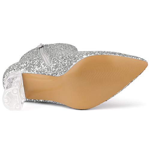 Allegra K Botines con Purpurina Tacón De Bloque Claro para Mujer Plata 37