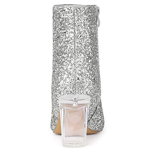 Allegra K Botines con Purpurina Tacón De Bloque Claro para Mujer Plata 37