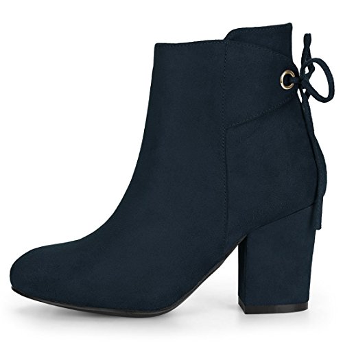 Allegra K Botines Cremallera Trasera Talón De Bloque Punta Redonda para Mujeres Azul Marino 42
