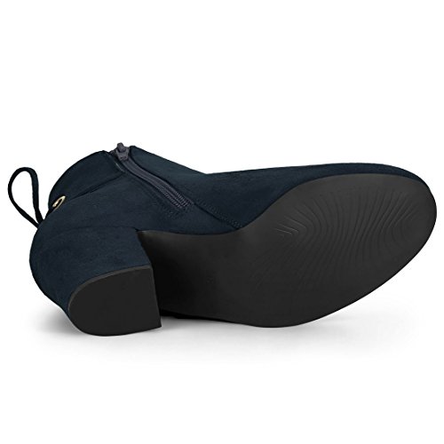 Allegra K Botines Cremallera Trasera Talón De Bloque Punta Redonda para Mujeres Azul Marino 42