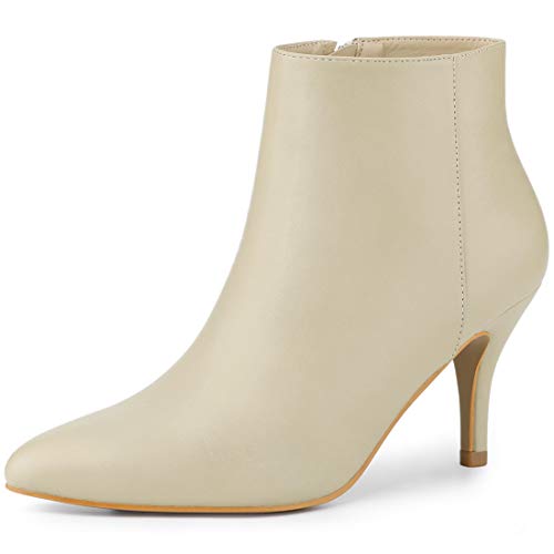 Allegra K Botines De Punta Estrecha Cremallera Y Tacón De Aguja para Mujer Beige 37.5 EU