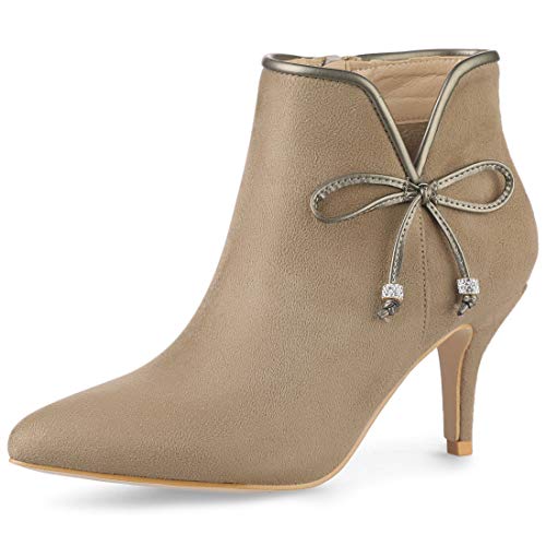 Allegra K Botines Lazo Tacón De Aguja Dedo del Pie Puntiagudo para Mujeres Beige 40