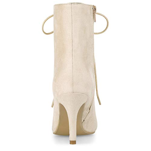 Allegra K Botines Tacón De Aguja Punta Estrecha Cordón Arriba Cremallera para Mujeres Beige 41
