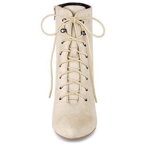 Allegra K Botines Tacón De Aguja Punta Estrecha Cordón Arriba Cremallera para Mujeres Beige 41