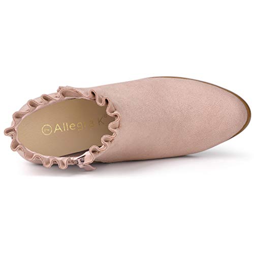 Allegra K Botines Tacón De Bloque con Volantes para Mujer Rosa Empolvado 36