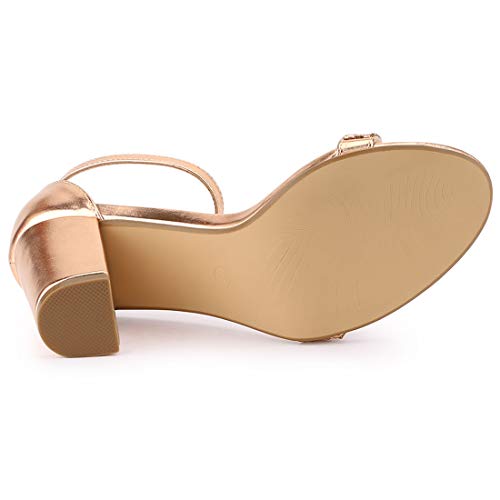 Allegra K Sandalias Tacones Gruesos Diamantes de imitación Correa de Tobillo para Mujer Oro Rosa 36