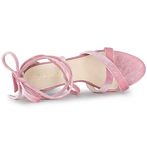 Allegra K Sandalias Terciopelo Tacón De Bloque Transparente Cordón Arriba para Mujeres Rosa 39