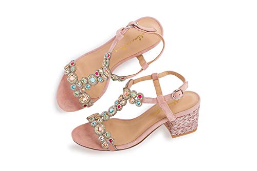 Alma en Pena Sandalia de tacón Medio Rosa Seductora para Mujer V20504 - Talla: 36