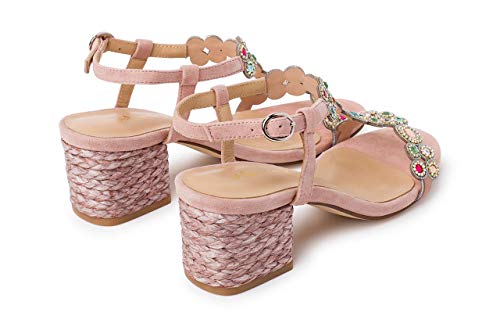Alma en Pena Sandalia de tacón Medio Rosa Seductora para Mujer V20504 - Talla: 36