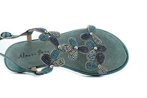 Alma en Pena Sandalias con correa para mujer V20970 de ante satinado turquesa (Mint), color Turquesa, talla 36 EU