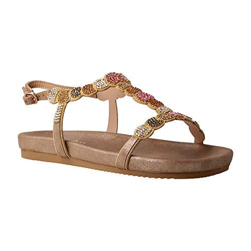 Alma en Pena V20831 - Sandalia DE CUÑA Baja con Pedreria EN Metalizado Bronce para Mujer Color: METALICO Talla: 40