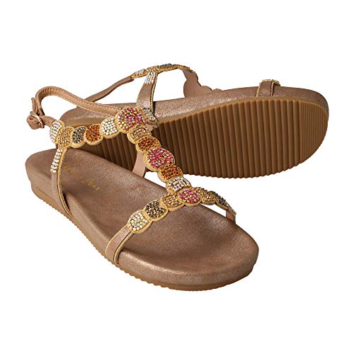 Alma en Pena V20831 - Sandalia DE CUÑA Baja con Pedreria EN Metalizado Bronce para Mujer Color: METALICO Talla: 40