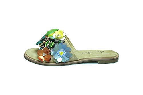 Alma en Pena V20939 - Chanclas de mujer con lentejuelas, piel de velour, color beige, color Multicolor, talla 39 EU